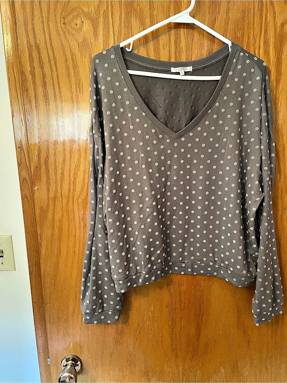 Z Supply Luxe Polka Dot Blouse and pants Brown & White